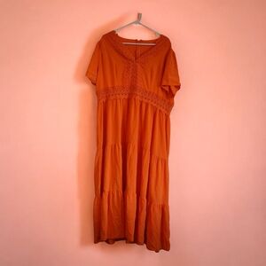 Elegant Orange Lace Trim Dress